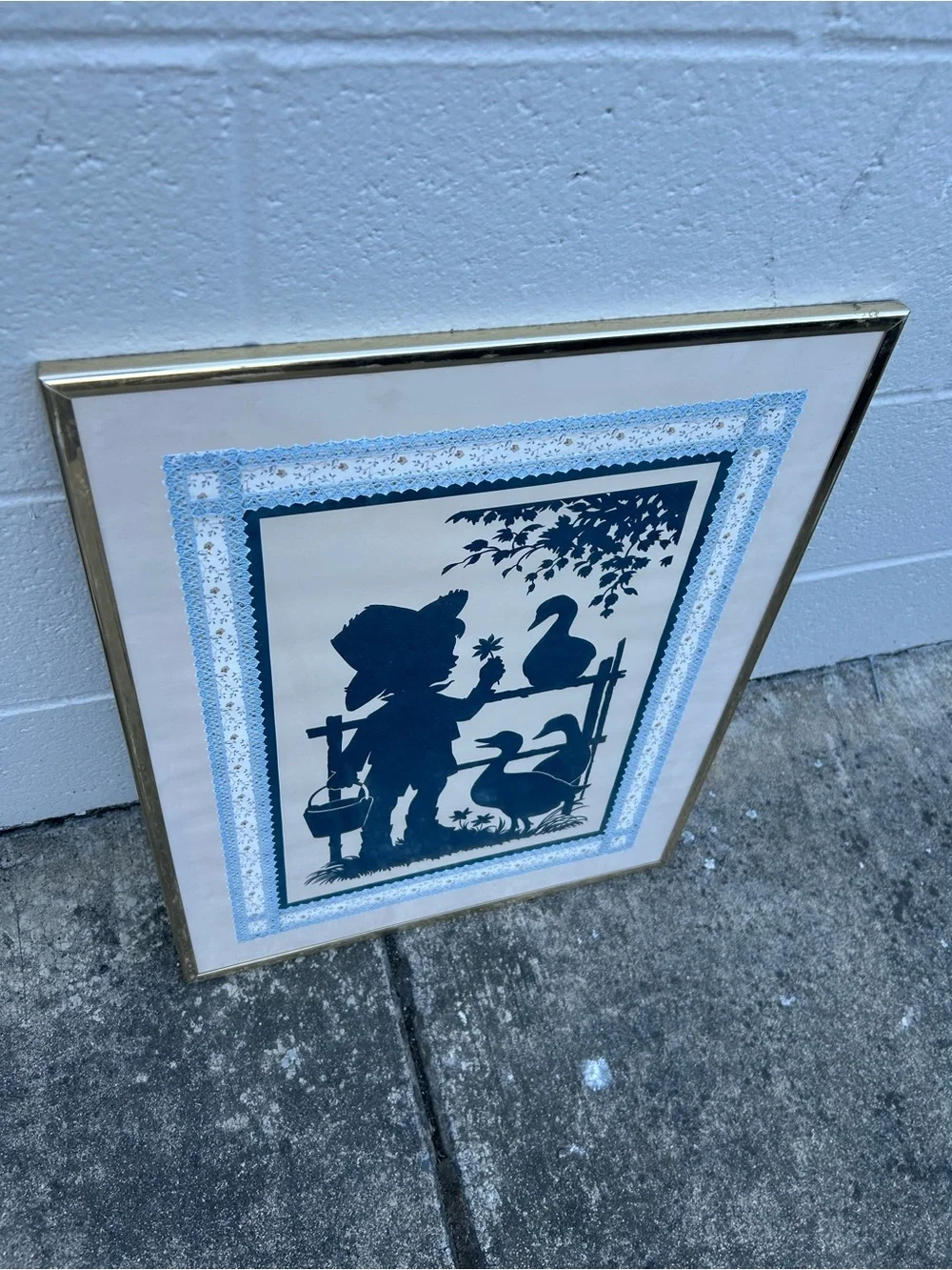 Vintage Blue Silhouette Farmgirl Wall Art Print - Framed Home Wall Decor cottage